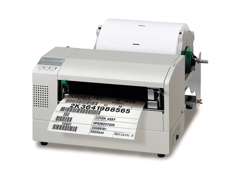 Impresora térmica directa y transferencia térmica a 306 dpi industrial para  la impresión de etiquetas adhesivas hasta 114 mm con cabezal en vértice.  Comunicaciones USB y Ethernet.